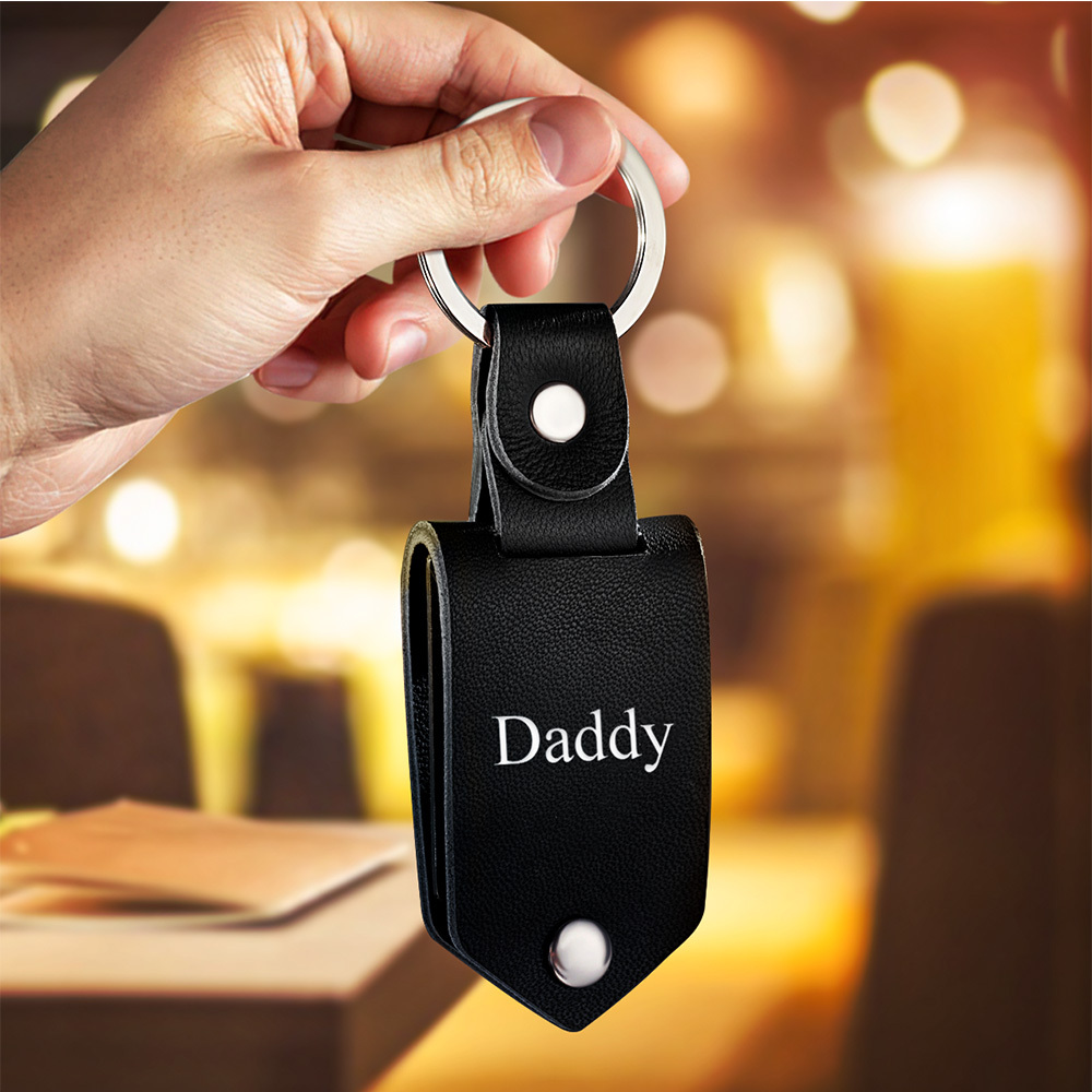 Custom Photo Leather Keychain With Text Father's Day Gift