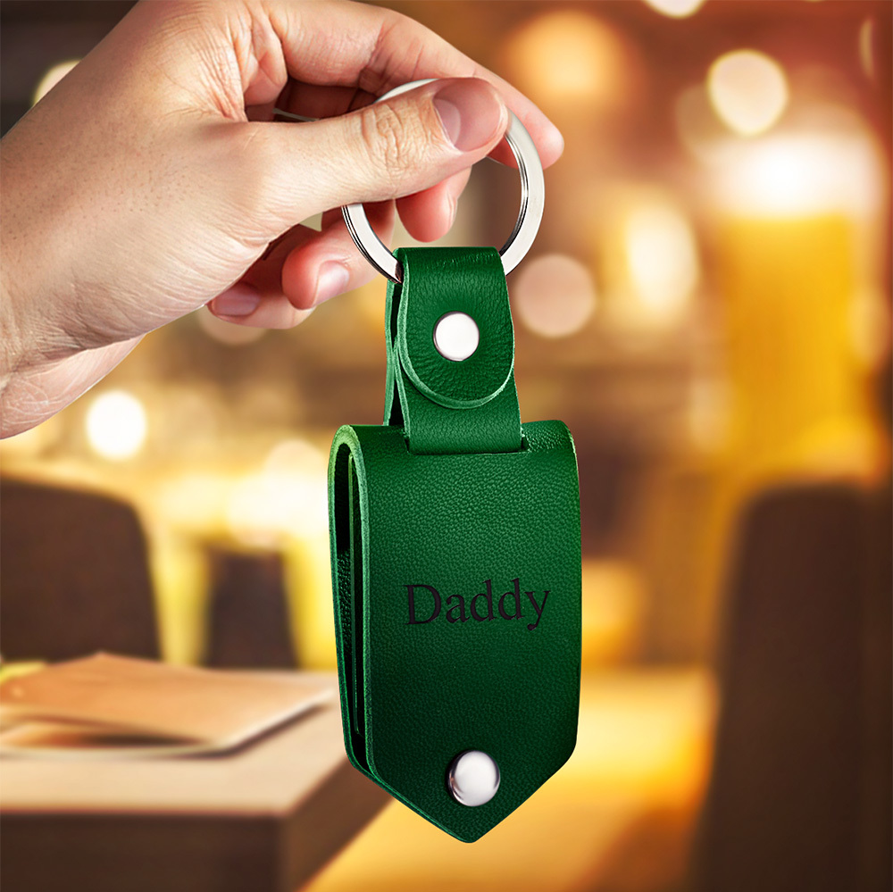 Custom Photo Leather Keychain With Text Father's Day Gift