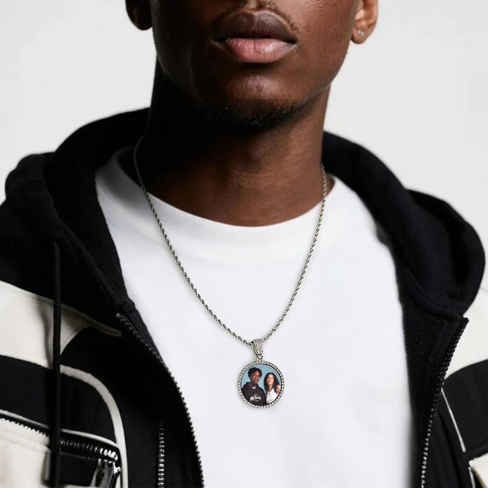 Custom Made Photo Circle Necklace & Pendant LARGE Hip Hop Round Pendant