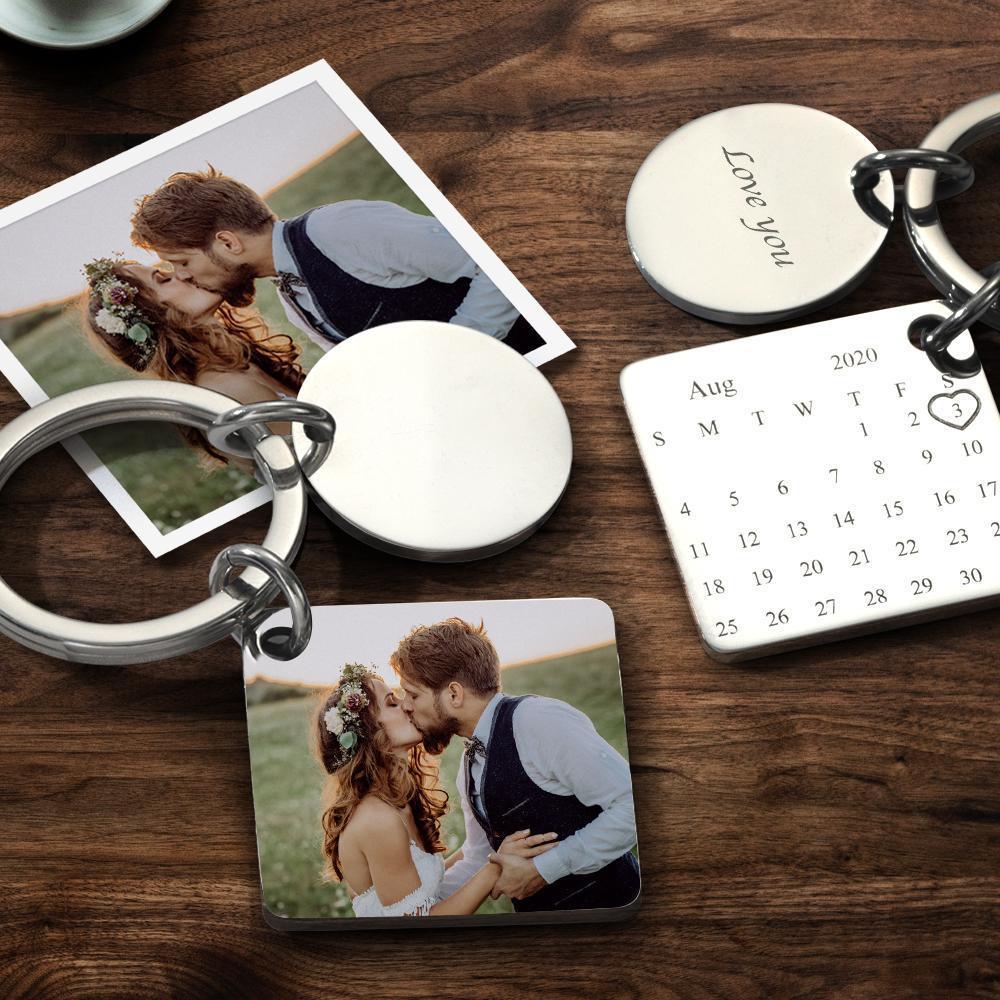 Custom Photo Keychain Engraved Calendar Keychain Gifts Black - CustWitAU