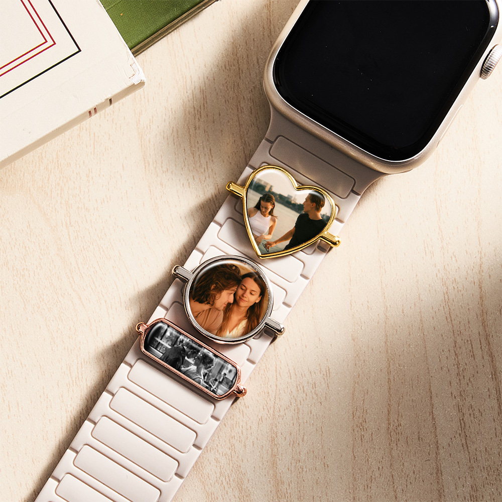 Custom Photo Engraved Watch Strap Charm - Personalized Smartwatch Beaded Accessory