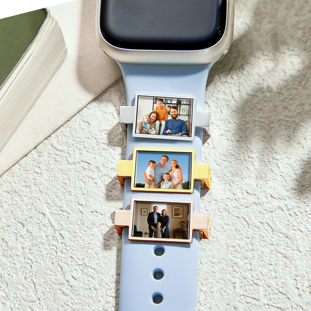 Personalized Family Photo Watch Charm – Custom Engraved Smartwatch Band Accessory Gift