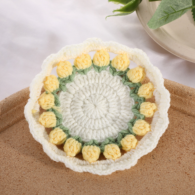 Handmade Crochet Tulip Coaster Set with Transformable Floral Design Eco-Friendly Home Decor Gifts For Couple - CustWitAU