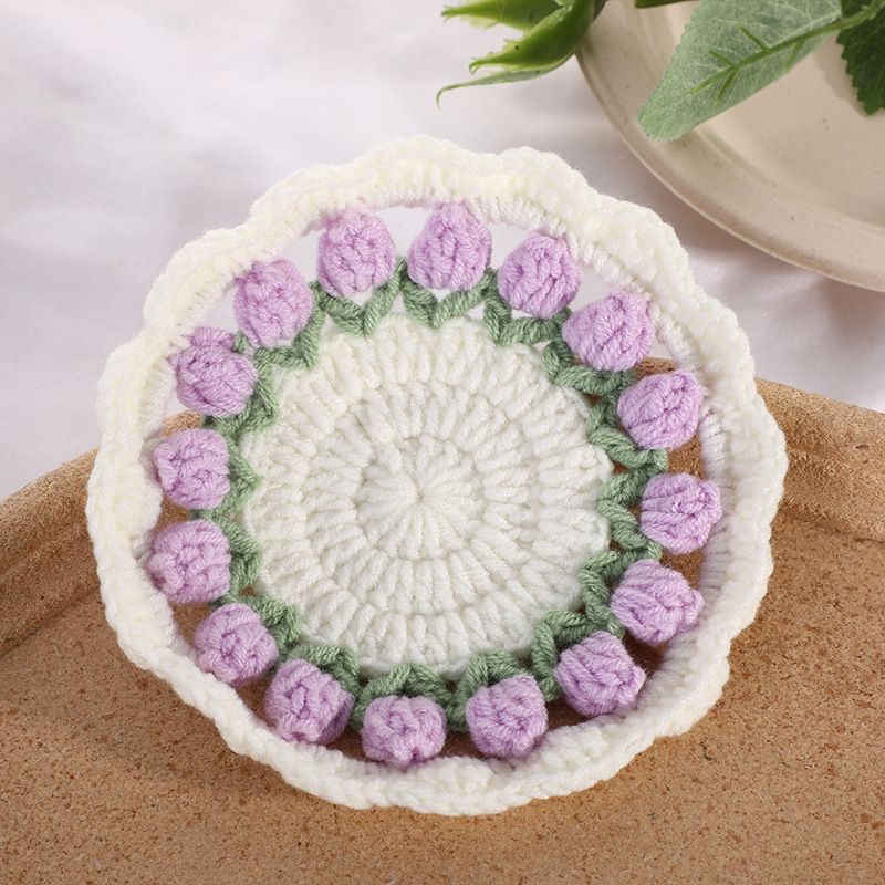 Handmade Crochet Tulip Coaster Set with Transformable Floral Design Eco-Friendly Home Decor Gifts For Couple - CustWitAU