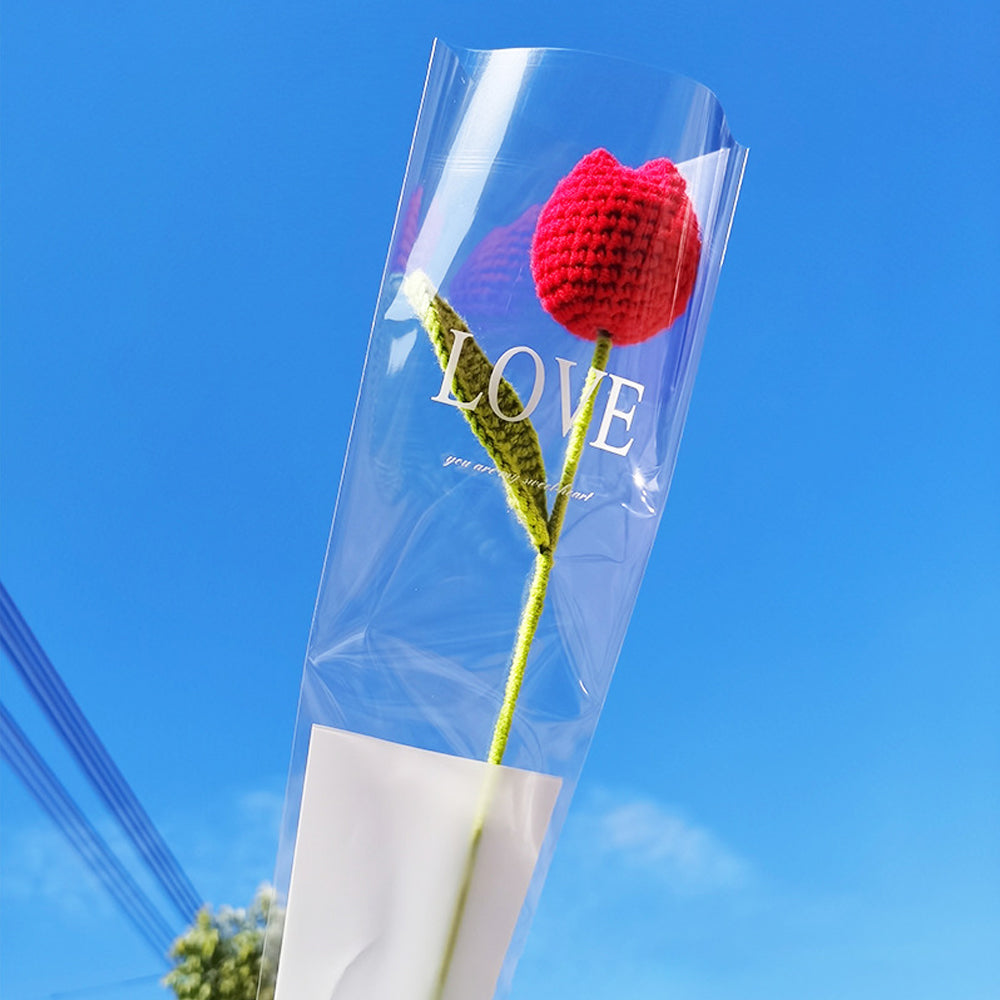 1pc Crochet Red Tulip Handmade Knitted Flower