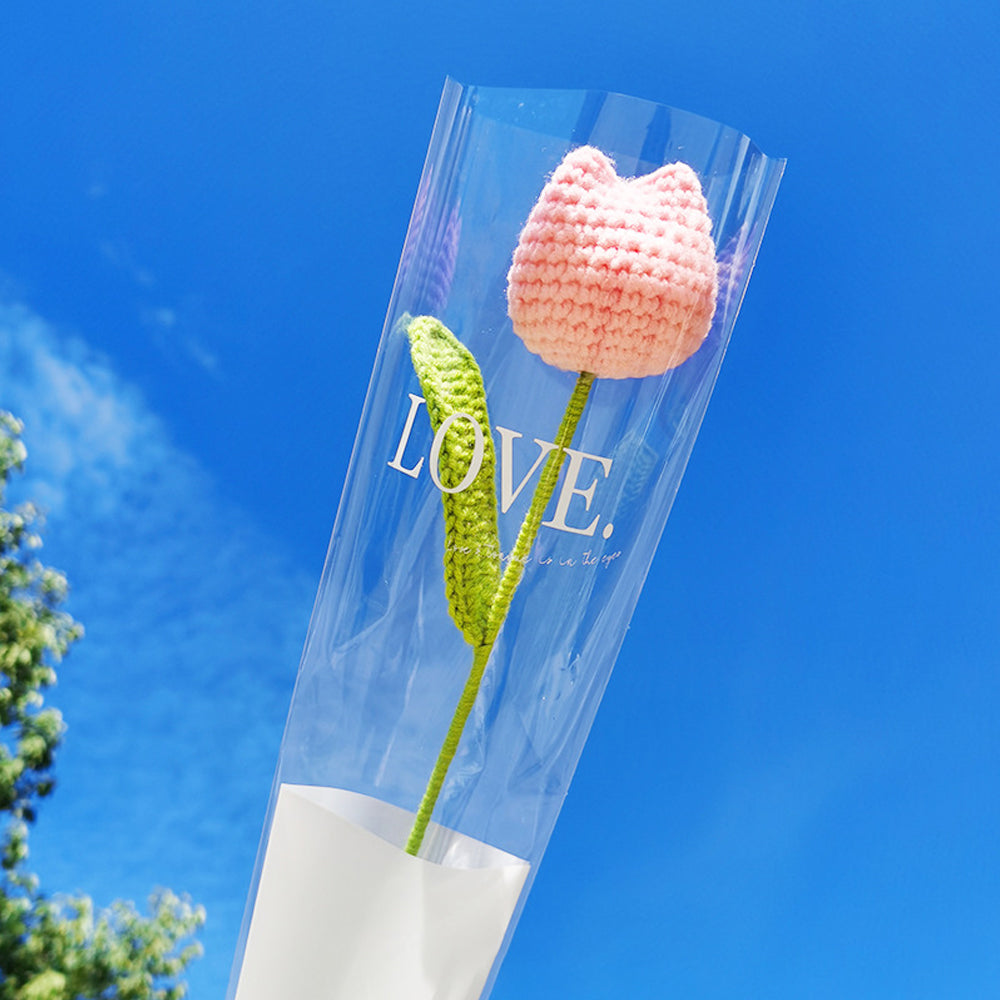 1pc Crochet Pink Tulip Handmade Knitted Flower