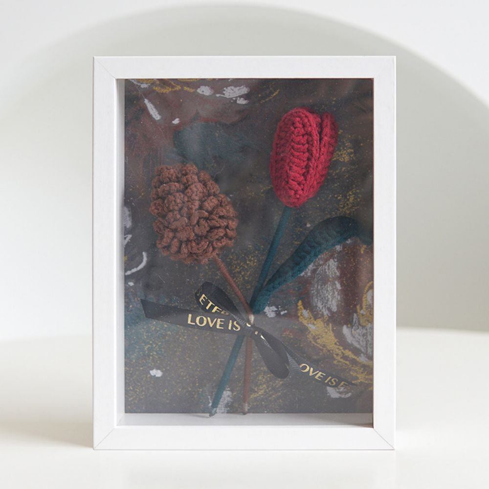 Crochet Bouquets Photo Frame Handmade Knitted Flower Shadowbox Frame Desktop Decoration - CustWitAU