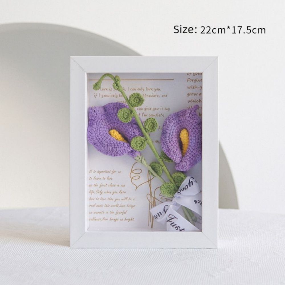 Crochet Bouquets Photo Frame Handmade Knitted Flower Shadowbox Frame Desktop Decoration - CustWitAU