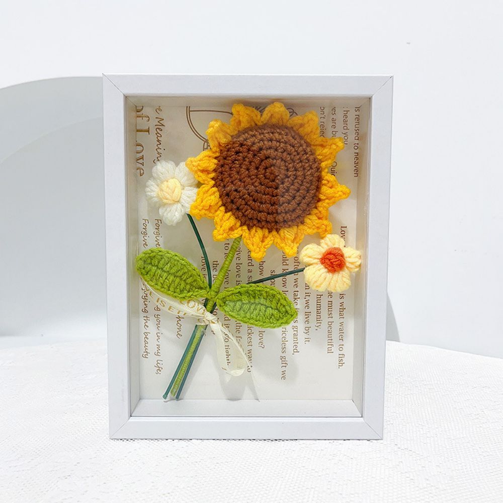 Crochet Bouquets Photo Frame Handmade Knitted Flower Shadowbox Frame Desktop Decoration - CustWitAU