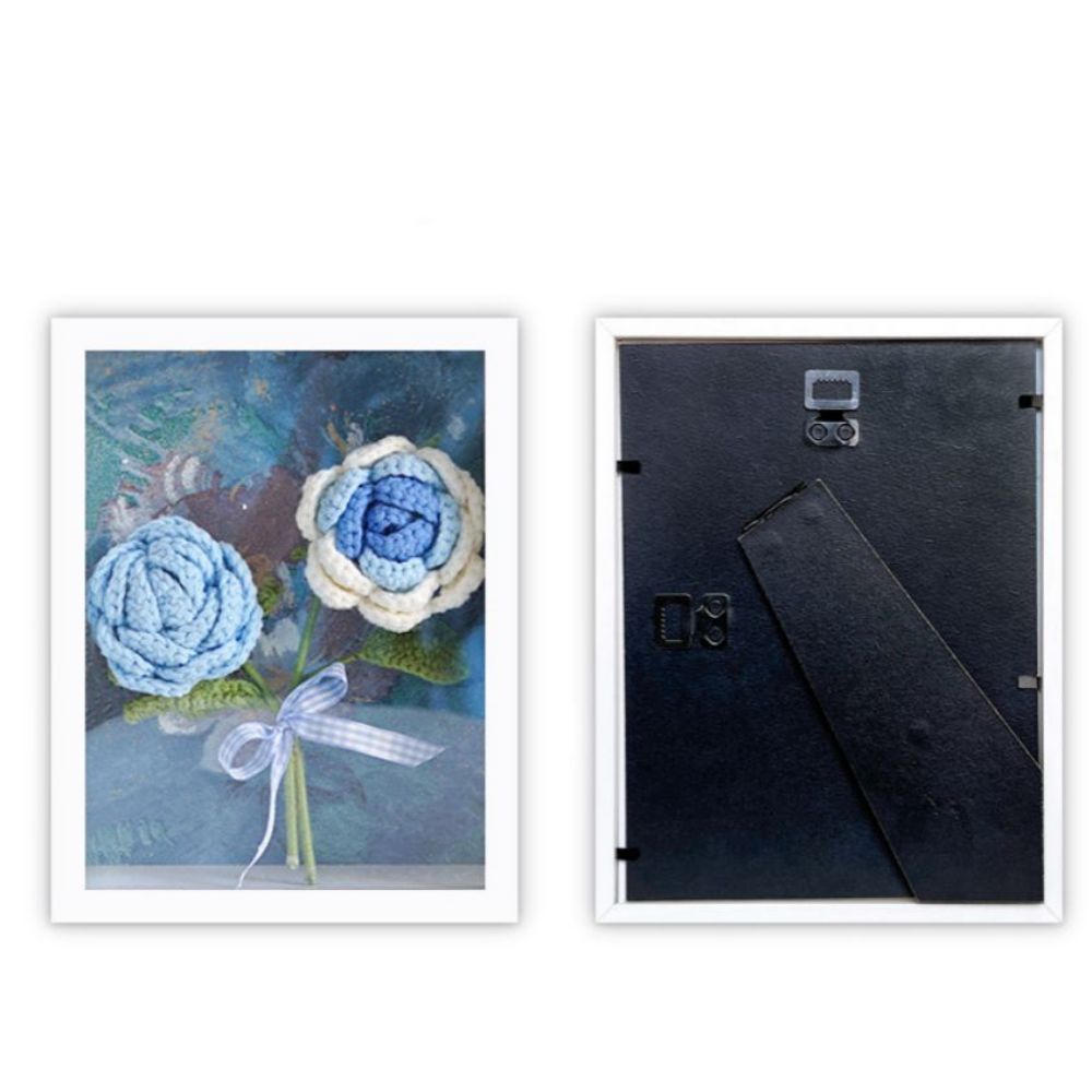 Crochet Bouquets Photo Frame Handmade Knitted Flower Shadowbox Frame Desktop Decoration - CustWitAU