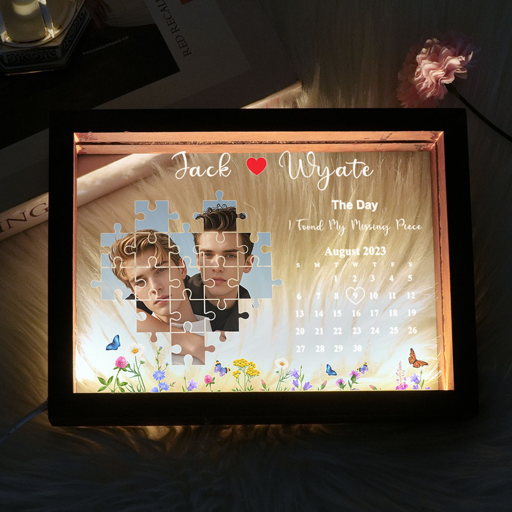 Custom Mr. & Mr. Missing Piece Wedding Night Light Frame – Personalized Rainbow-Inspired Keepsake Celebrating Love’s Triumph in Two Hearts Intertwined - CustWitAU