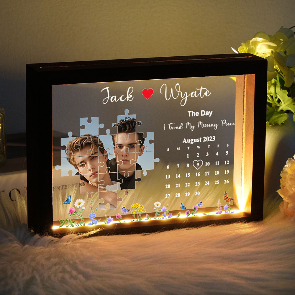 Custom Mr. & Mr. Missing Piece Wedding Night Light Frame – Personalized Rainbow-Inspired Keepsake Celebrating Love’s Triumph in Two Hearts Intertwined