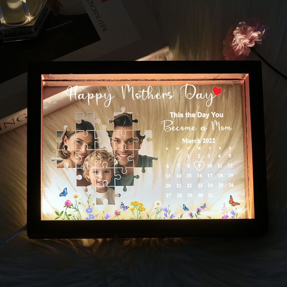The Day You Became a Mom Custom Night Light – Personalized Luminary Frame Celebrating Motherhood’s First Light & Eternal Love Bond - CustWitAU
