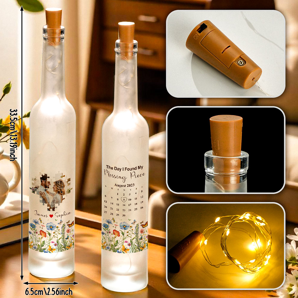 The Day I Found My Missing Piece – Personalized Couple Bottle Night Light with Photo & Names & Date