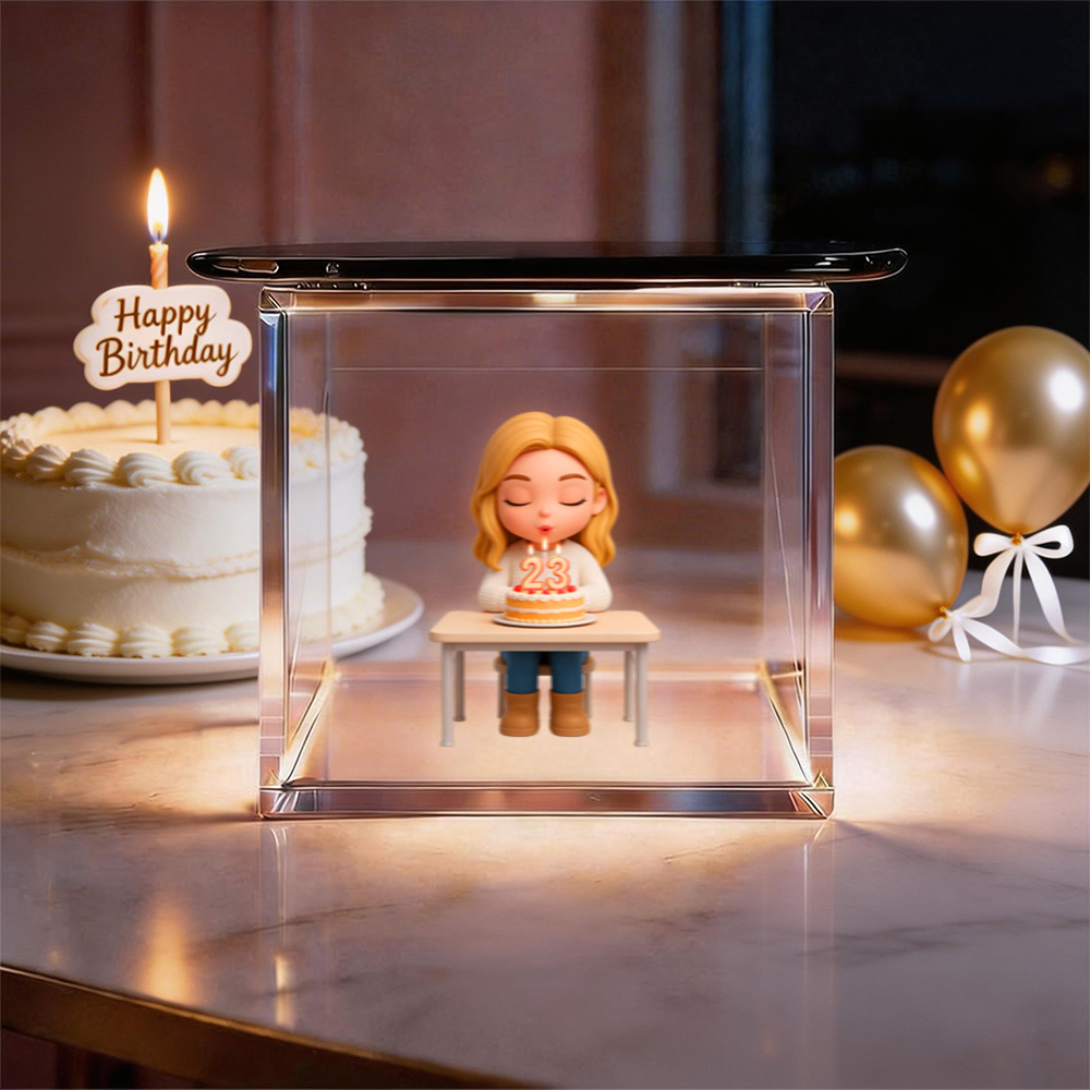 3D Cartoon Birthday Lumina Boxes Hologram Video | High-Transmittance Hologram Material Image Birthday Day Gift