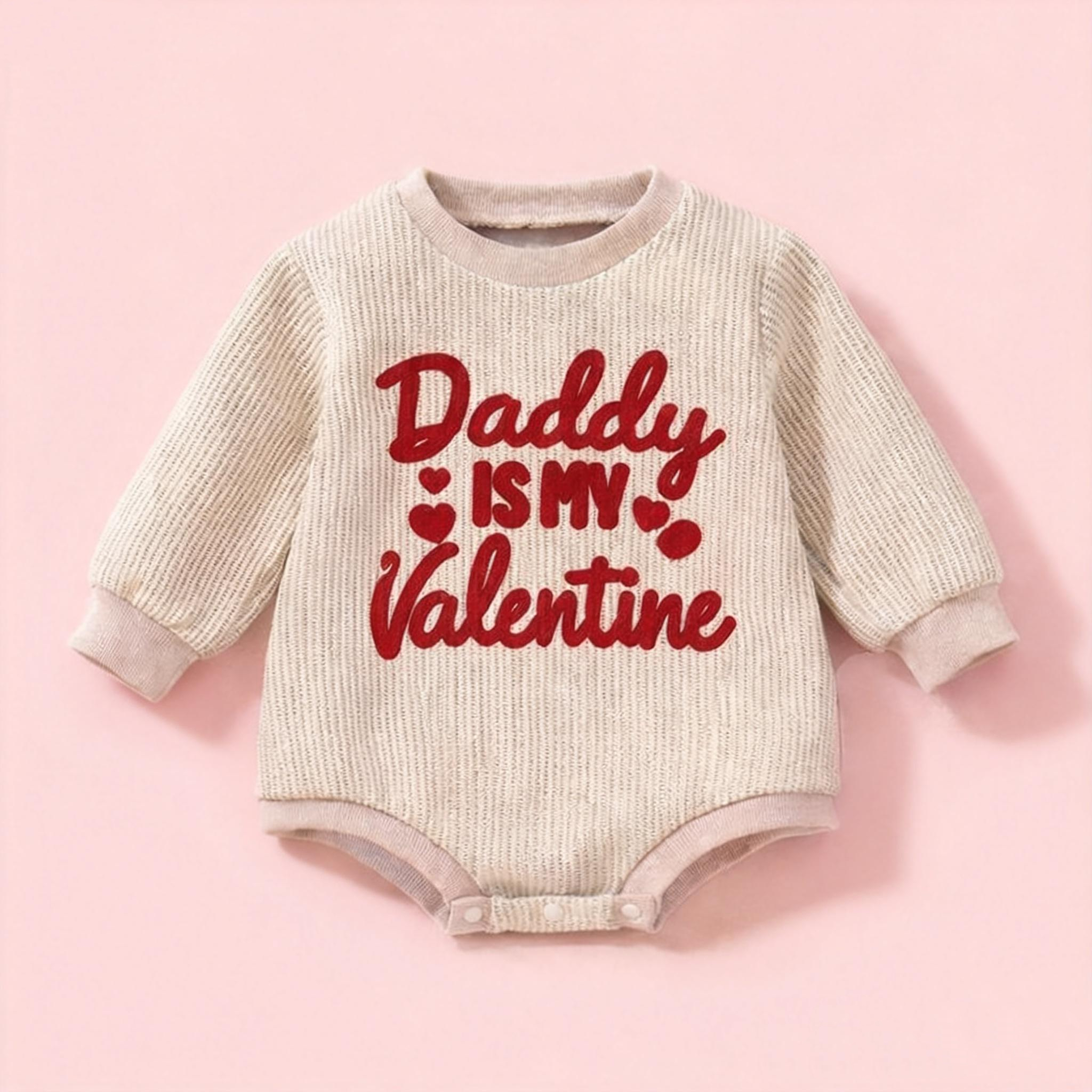 Personalized Text Inafnt Baby Girl Valentine's Day Outfit Heart Bubble Romper Jumpsuit Bodysuit Newborn Fall Waffle Clothes