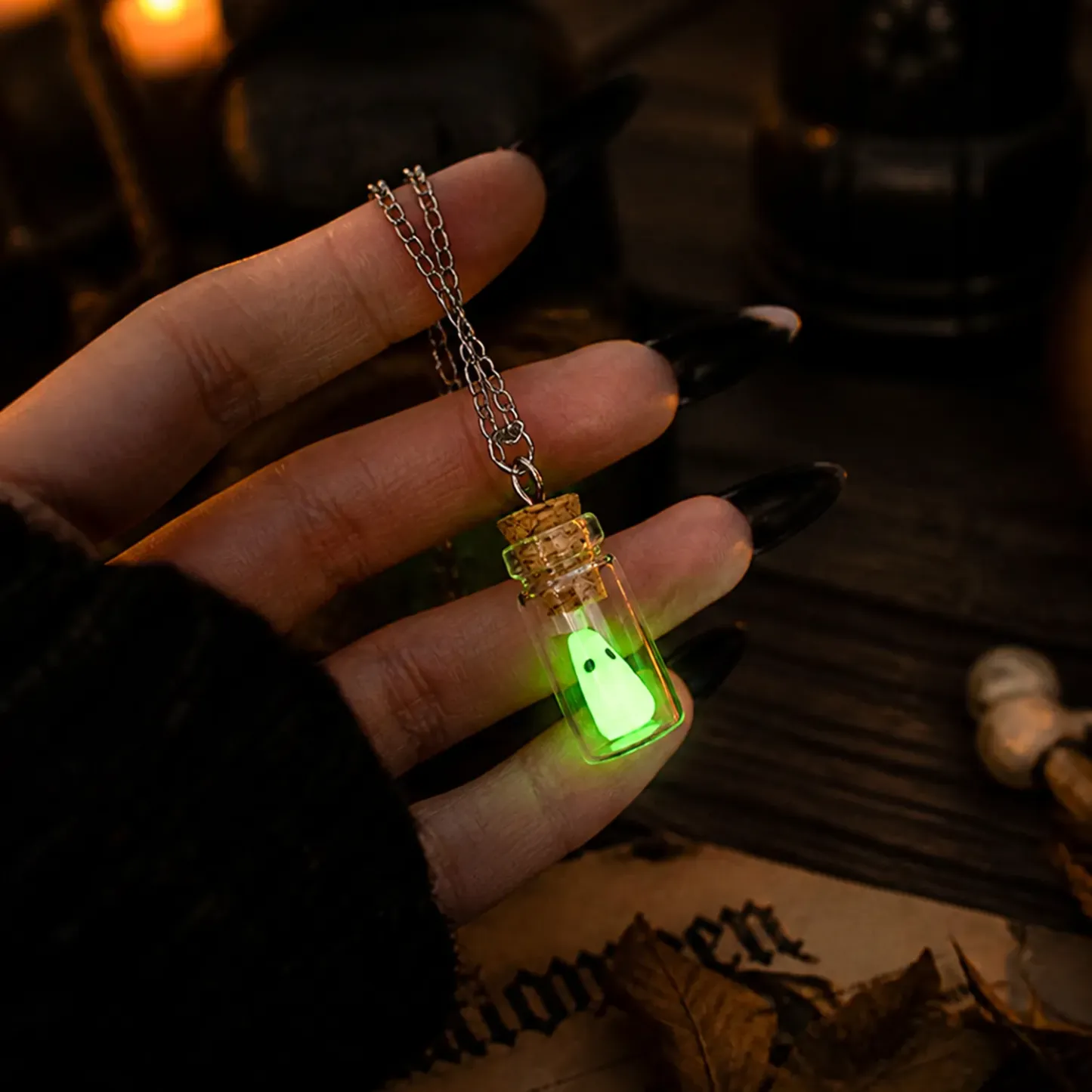 Glow-in-the-Dark Ghost Bottle Jewelry – Halloween Earrings & Necklace, Cute Mini Glass Ghost Pendant - CustWitAU