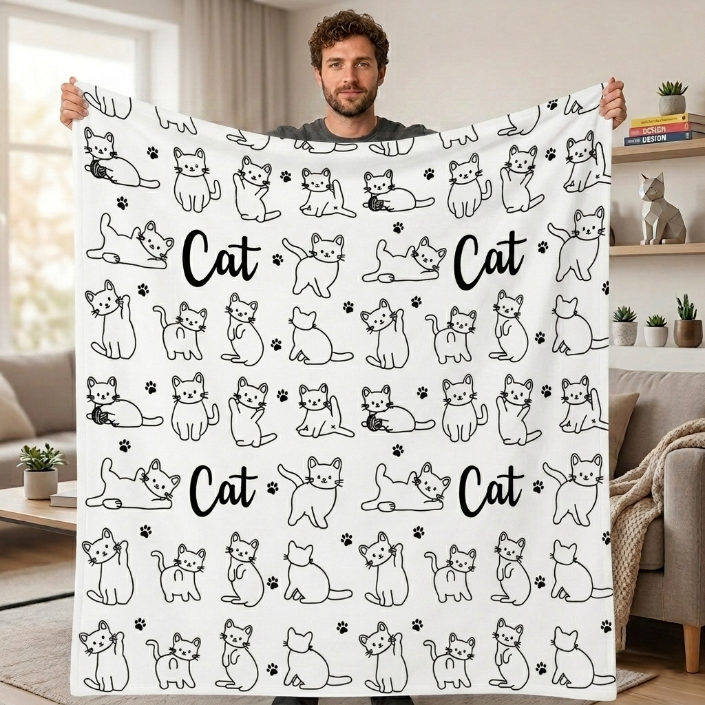 DIY Drawing Blanket Doodle Cats & Dogs Pet Blankets, Customizable Washable Art Blankets for Cat Lovers - CustWitAU