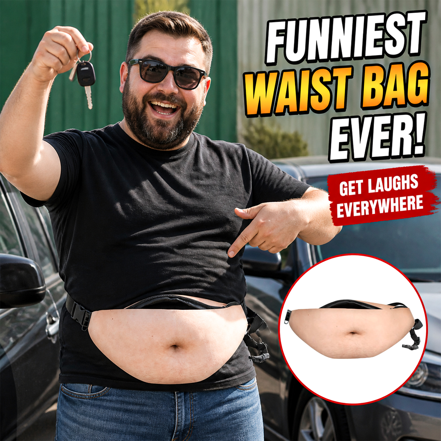 Funny Abs & Belly Fanny Pack – Realistic Body Print Waist Bag, Novelty Gift for Friends & Family, Birthday, Christmas & Party