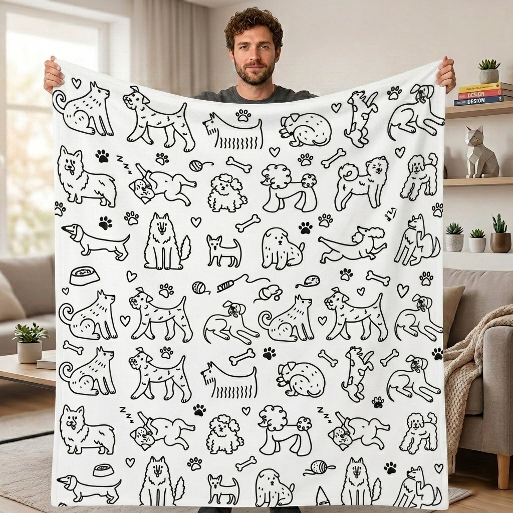 DIY Drawing Blanket Doodle Cats & Dogs Pet Blankets, Customizable Washable Art Blankets for Cat Lovers - CustWitAU