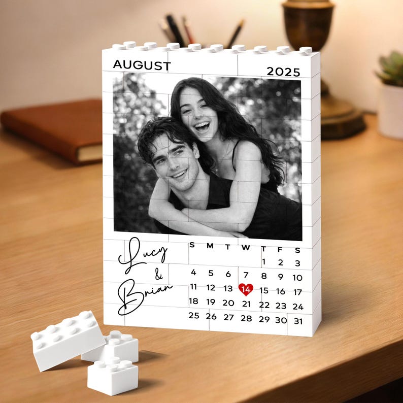 Custom Photo Building Blocks for Couples, Calendar Block Valentine's Day Gift, Couple Gift, Anniversary Gift
