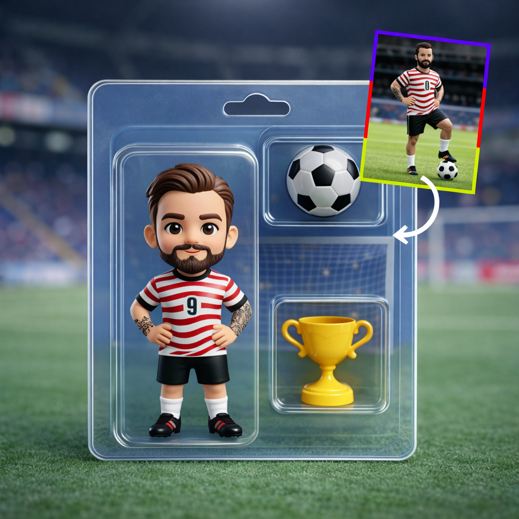 Custom Soccer Player 3D Figure Gift Set with Ball & Trophy for Kids & Fans Football Fever Game Day - CustWitAU