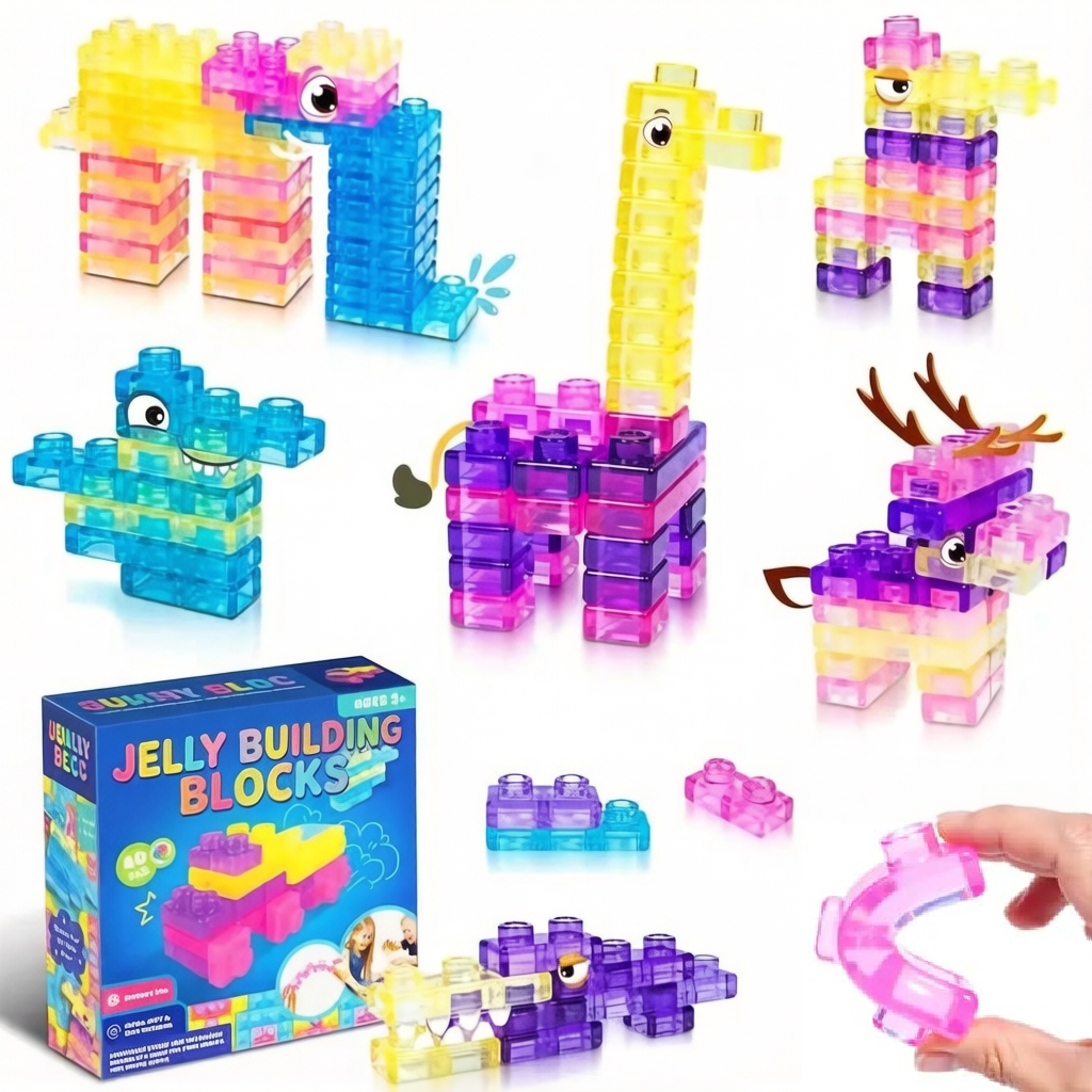 Jelly Building Blocks: 40-Piece Montessori Sensory Building Soft Toy Blocks - CustWitAU