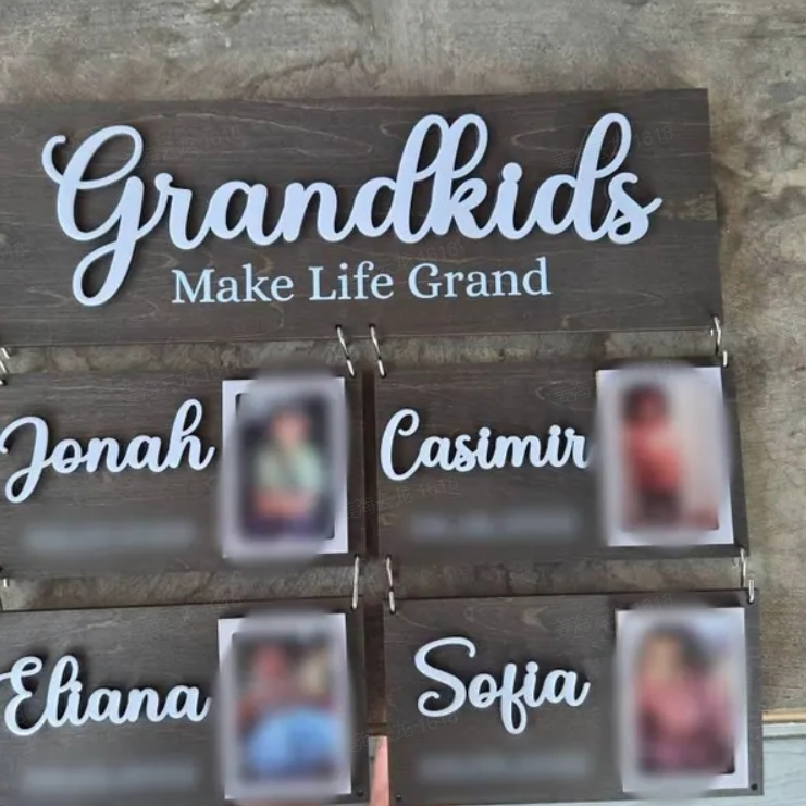Personalized Grandchildren Photo Sign Wooden Family Name Plaque
