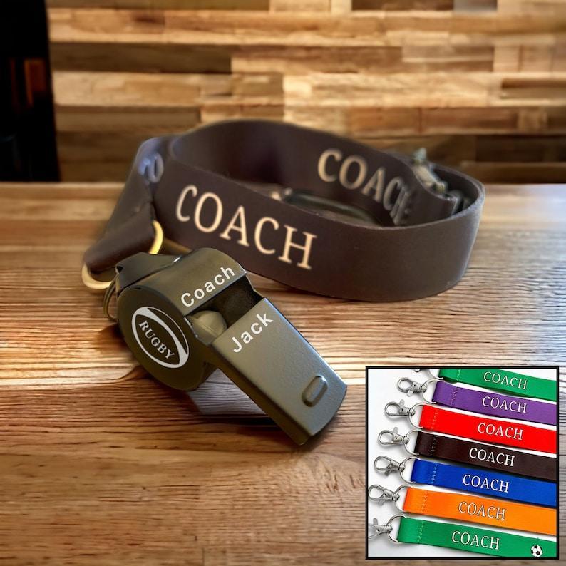 Personalised Whistle Lanyard Custom Engraved Coach, PE Teacher, Referee Gift, Sports, Football, Rugby, Soccer Gift