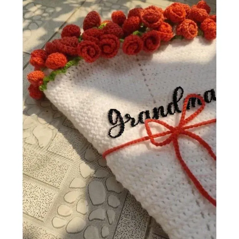 Hand-Knitted Rose Blanket DIY Kit & Ready-Made Gift for Mother's Day Valentine's Day - CustWitAU