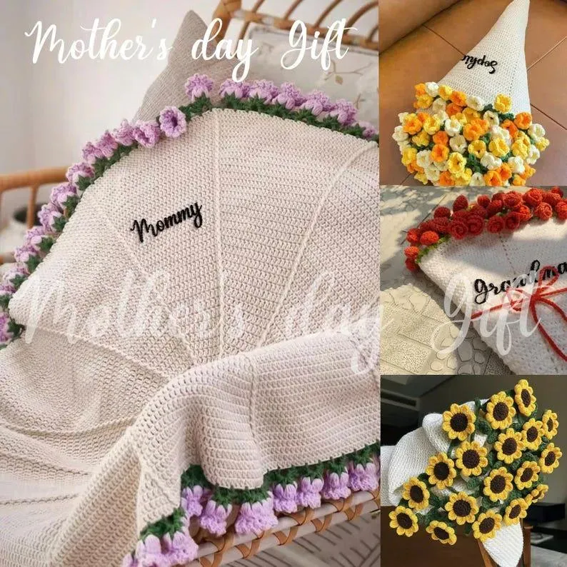 Hand-Knitted Rose Blanket DIY Kit & Ready-Made Gift for Mother's Day Valentine's Day - CustWitAU