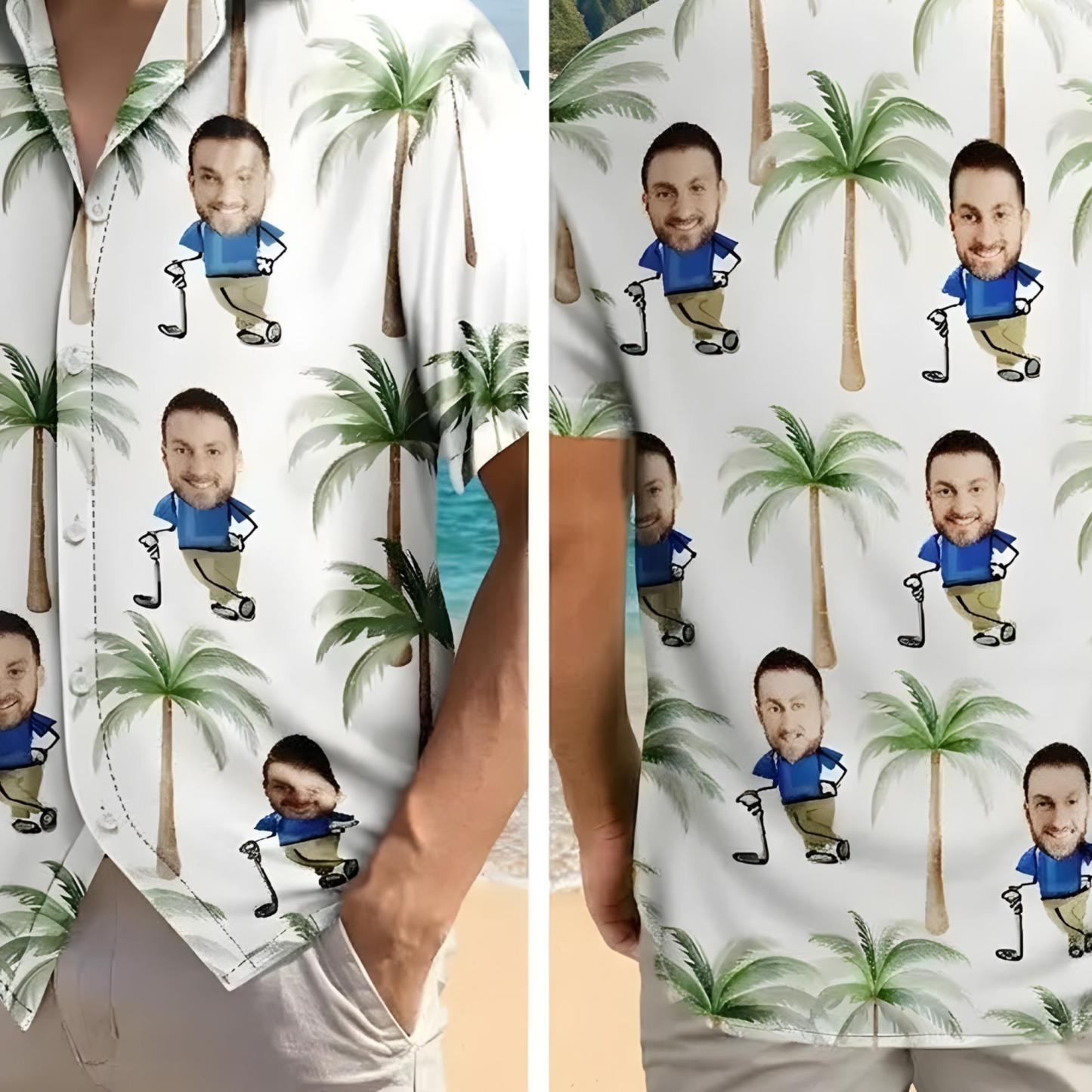 Personalized Funny Face Golf Hawaiian Shirt, Custom Hawaiian with Your Photo, Gift for Golf Lovers, Gift for Dad, Grandpa-Beach Party Shirt