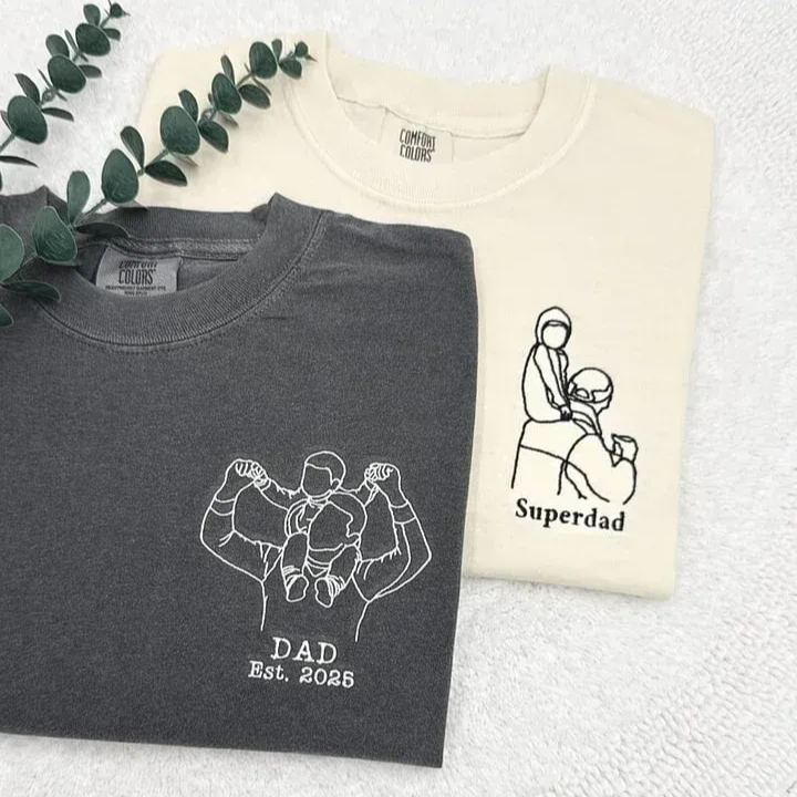 Custom Dad Photo Shirt - Embroidered Dad & Kids Portrait - Personalized Father's Day Keepsake Gift - CustWitAU