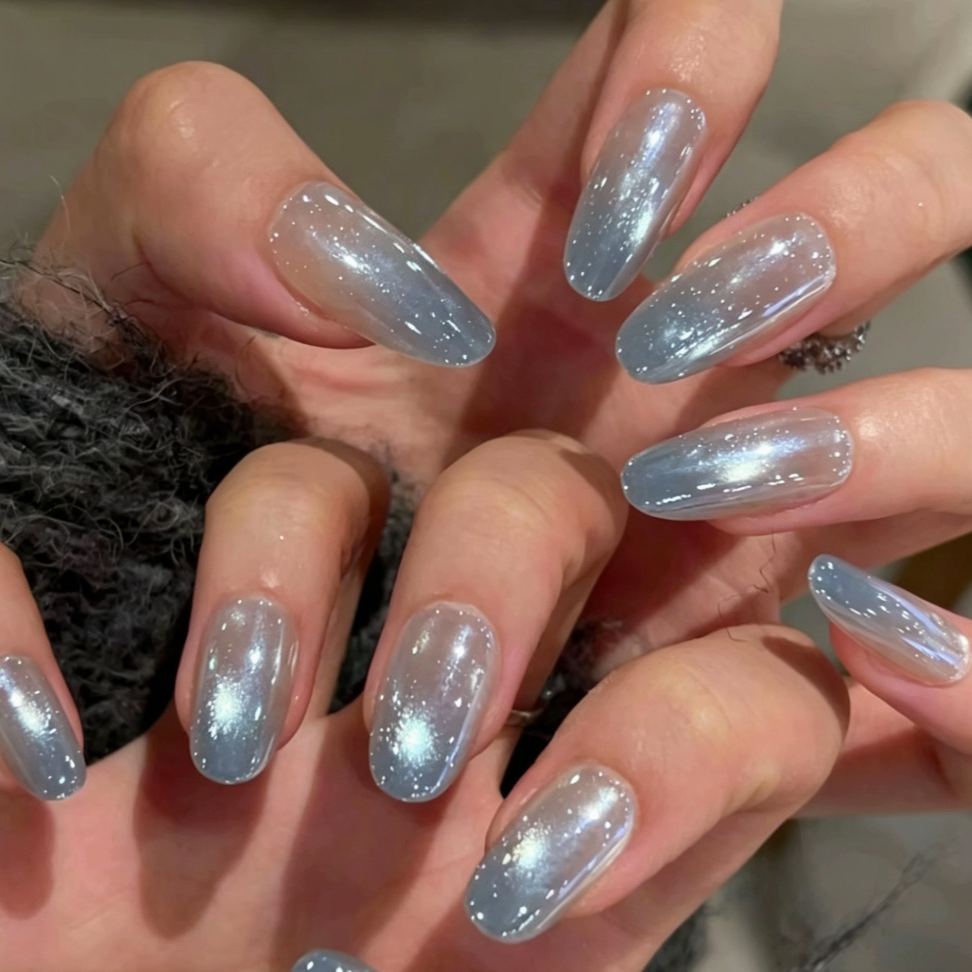 Handmade DIY Press-On Nails for Women & Girls | Glossy Crystal Design Reusable Fake Nails Set | Elegant Salon-Style Manicure