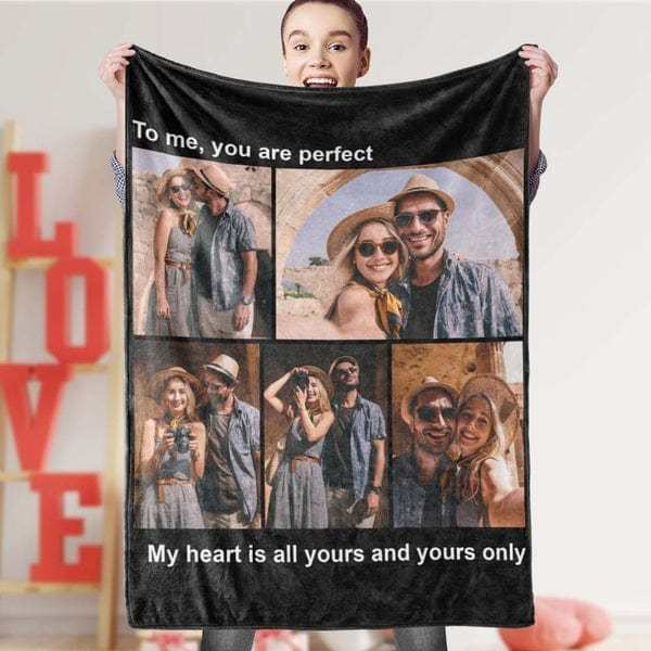Valentine's Day Gift Picture Blankets Anniversary Gift for Lover with 5 Photos - CustWitAU