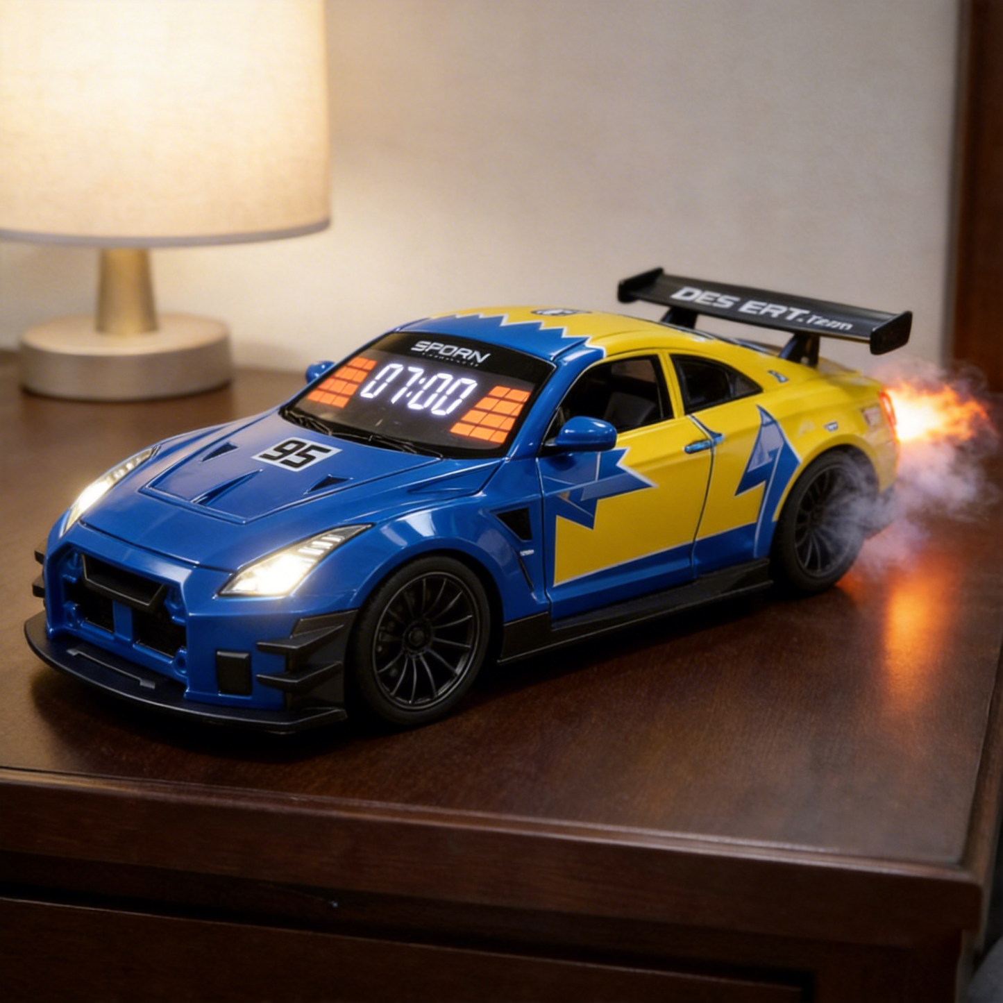 Hypercar Alarm Clock with Engine Sound, Exhaust Effect & LED Lights – Desk Gift for Car Lovers - CustWitAU