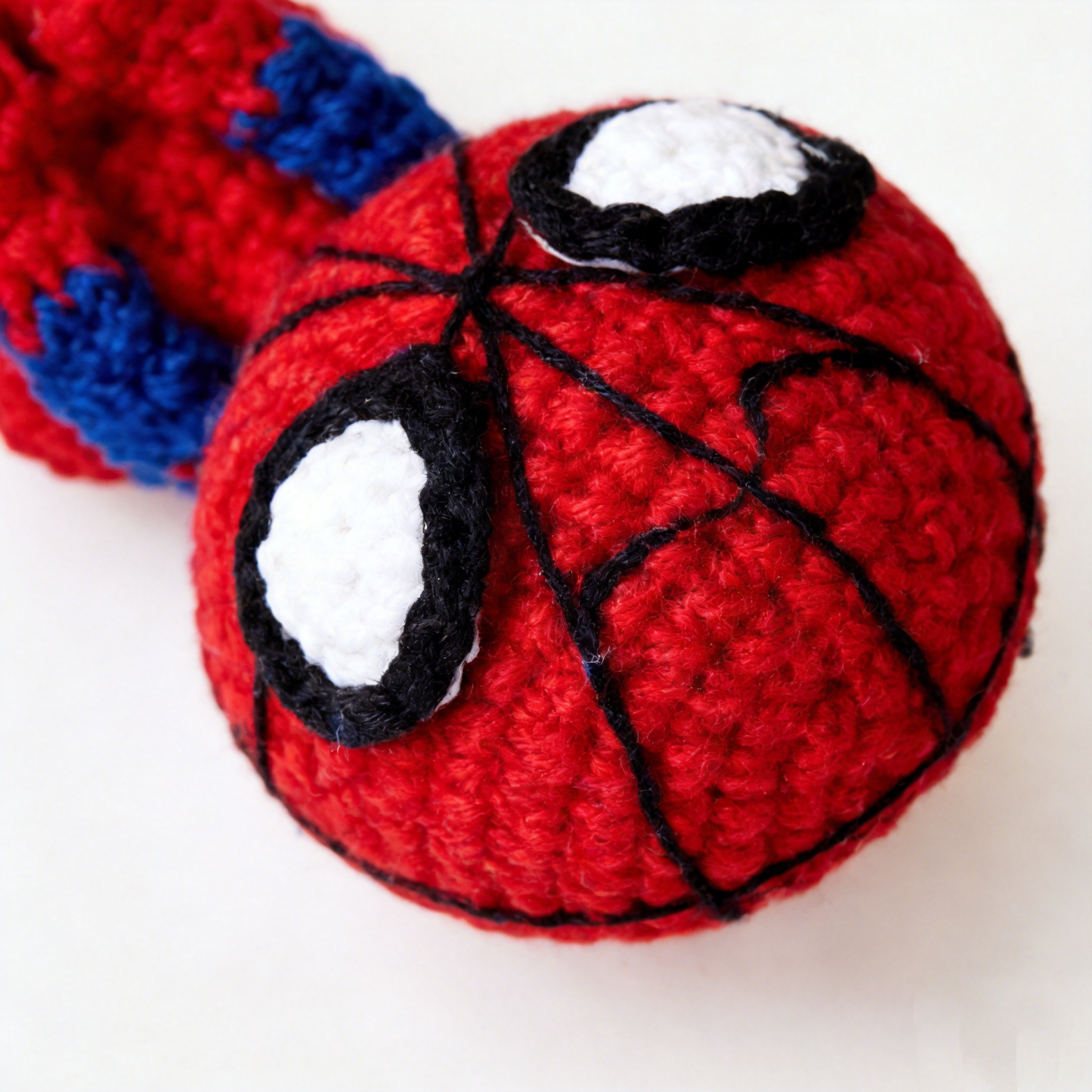 Handmade Crochet Web-Slinging Hero Car Mirror Charm – Adjustable Hanging Red & Blue Hero Plush with Spidey Web Accessory, Car Interior Decoration Bag Charm - CustWitAU