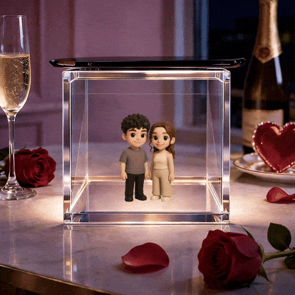 3D Cartoon Couple Lumina Boxes Hologram Video | High-Transmittance Hologram Material Image Valentine's Day Gift - CustWitAU
