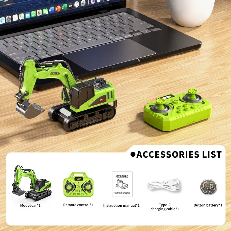 1:64 Bluetooth Desktop Mini Alloy RC Construction Model Toy Set - Forklift, Crane (with Pallet), Dump Truck, and Excavator