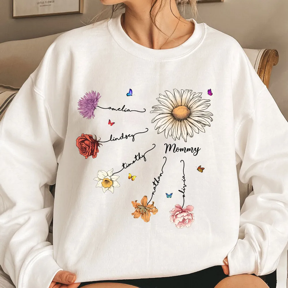 Grandma Mom Birth Flowers Personalized Sweatshirt, Gift for Moms, for Grandmas