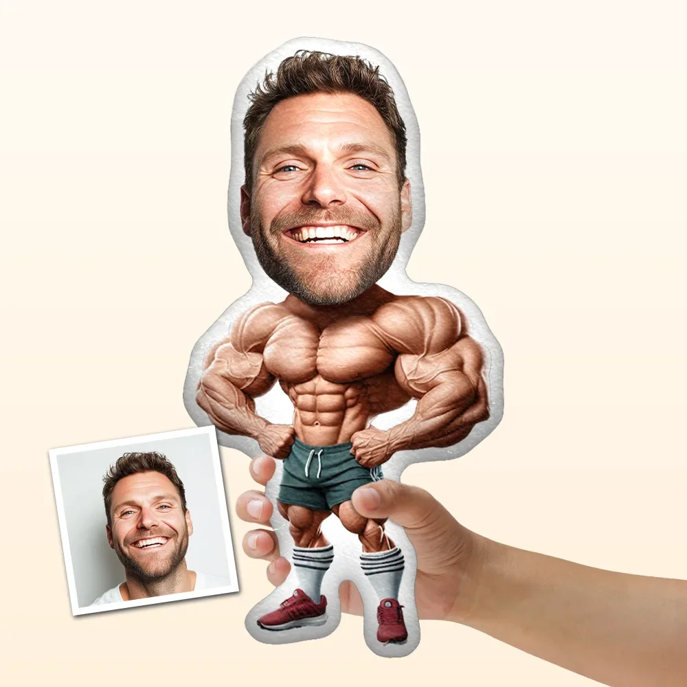 Personalized Minime Throw Pillow Gym Muscle Guy Custom Photo Pillow Gift for Him