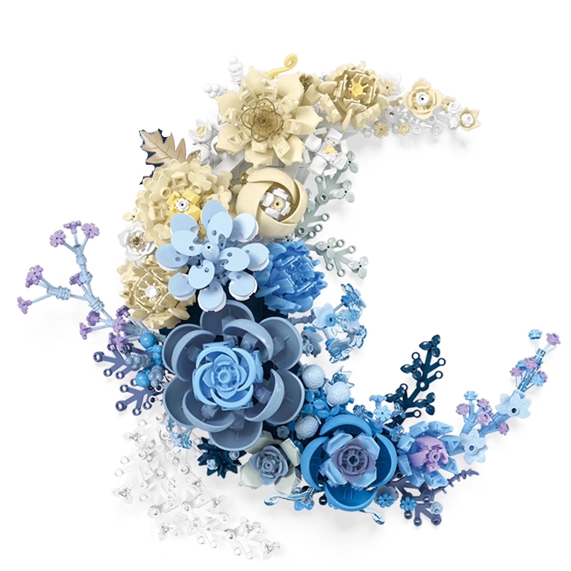 Blue Moon Flower Building Set, Botanical Collection Crescent-Shaped Artificial Flowers Building Blocks Kit Compatible with Lego for Adults Home Decor Wall Art Decoration