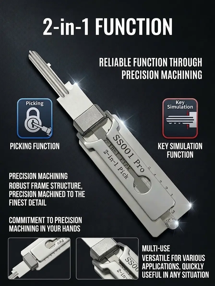 Military-grade stainless steel lock picking tools; open all locks in 30 seconds, no need to hire a professional, durable for 30 years without rust, 10-year warranty.