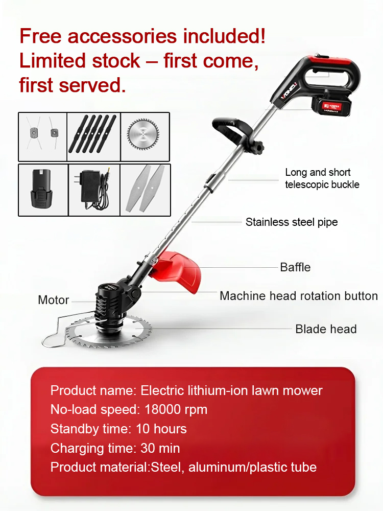 🔥🔥🔥The cordless lawn mower imported from Germany does not require a power cord and does not consume oil, saving a lot of fuel costs. It can quickly mow a 1,000 square meter garden in 3 minutes.