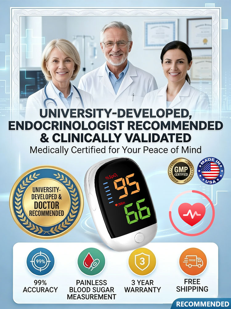 [24-Hour Health Monitoring] With an accuracy rate of up to 99%, this device requires no blood draws or injections, measuring blood glucose, blood pressure, and blood oxygen levels in just 3 seconds.