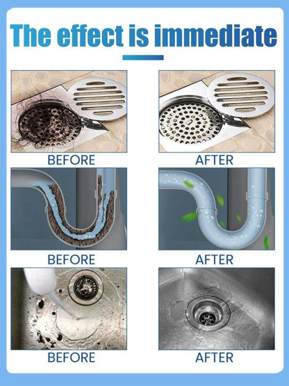 【💧💥Instant Dissolve】🥇Powerful Drain Cleaner💥🦠Removes 99.9% of blockages and odors⚡Quickly unclogs blockages, eliminates odors, sterilizes, prevents clogging, gentle and non-corrosive, does not damage pipes