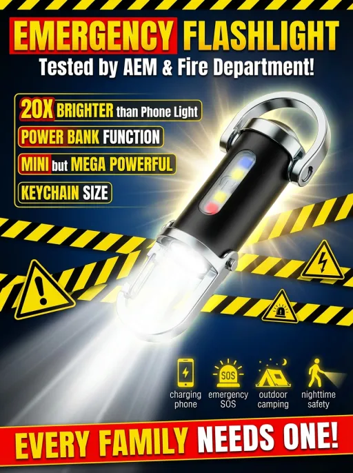 ✨Portable mini keychain flashlight with seven adjustable brightness levels, 10 times brighter than ordinary lighting.🔴🔵Red and blue warning flashes can be lifesavers in critical moments. Built-in 20000mAh imported battery for fast phone charging.