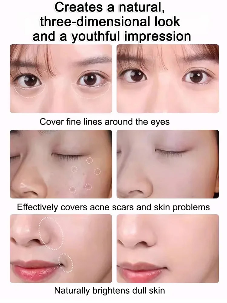 【💗Korean Celebrity Makeup Look】✅Smooths facial contours and dark circles in 1 second👩Looks 20 years younger, blends naturally with the skin, easily conceals imperfections😊Creamy cream foundation texture, refreshing and non-sticky