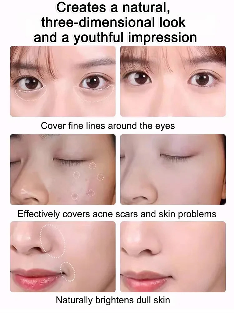 【💗Korean Celebrity Makeup Look】✅Smooths facial contours and dark circles in 1 second👩Looks 20 years younger, blends naturally with the skin, easily conceals imperfections😊Creamy cream foundation texture, refreshing and non-sticky