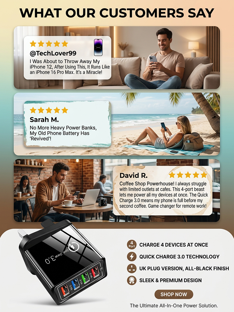 No more fighting for hotel outlets! 🔌 Heading on a city getaway or family vacation? Keep everyone's devices at 100% with our outstanding four-port travel charger! 📱🎧